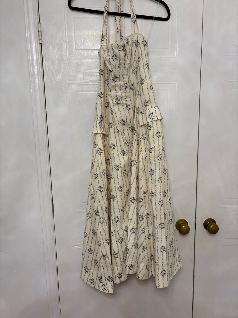 House of CB Cream Maxi Dress with Blue Floral Print